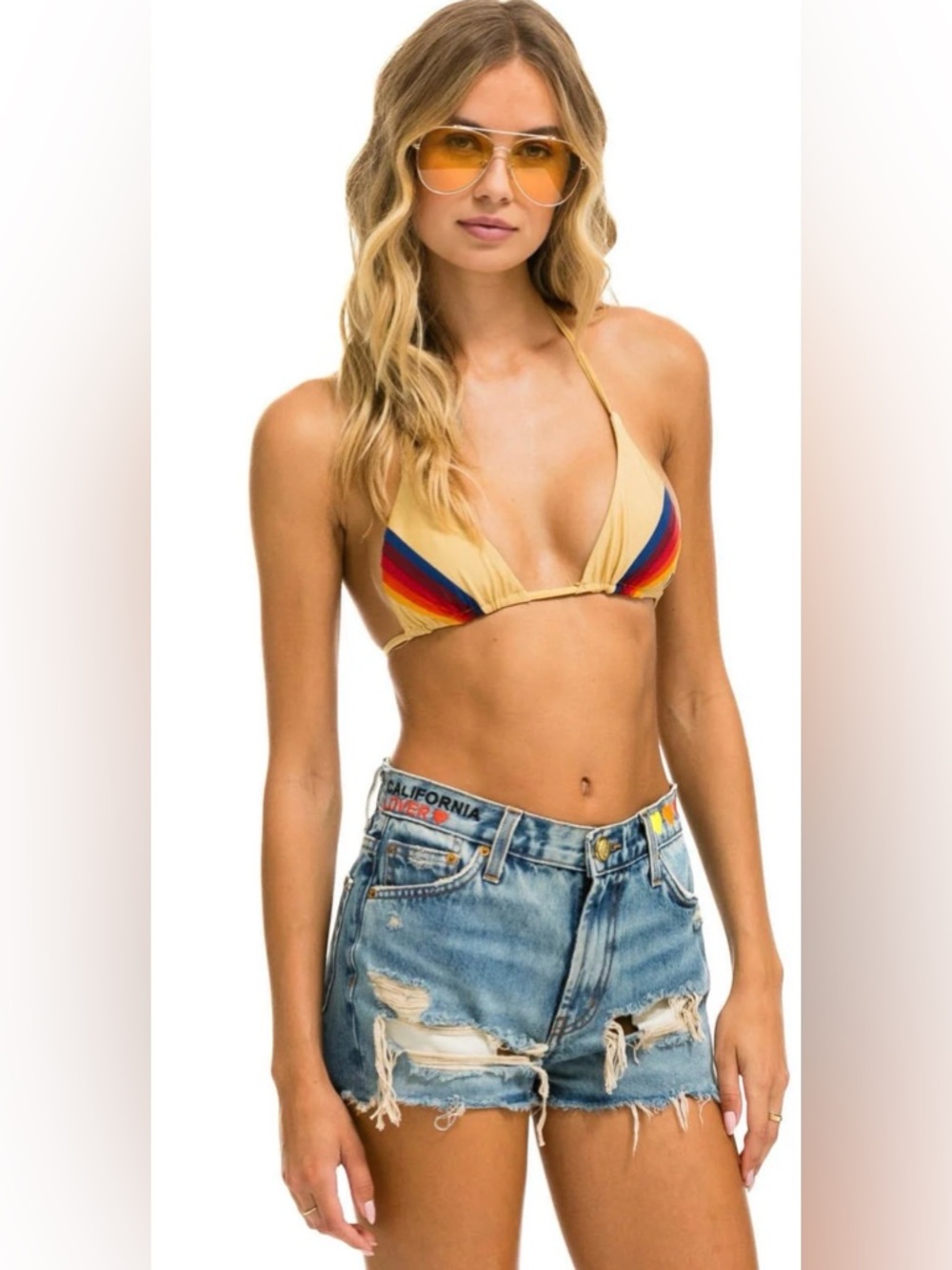 Aviator Nation Rocker Cali Lover Heart Jean Shorts Mid Rise Cowgirl Cutoff 25 - Picture 2 of 15
